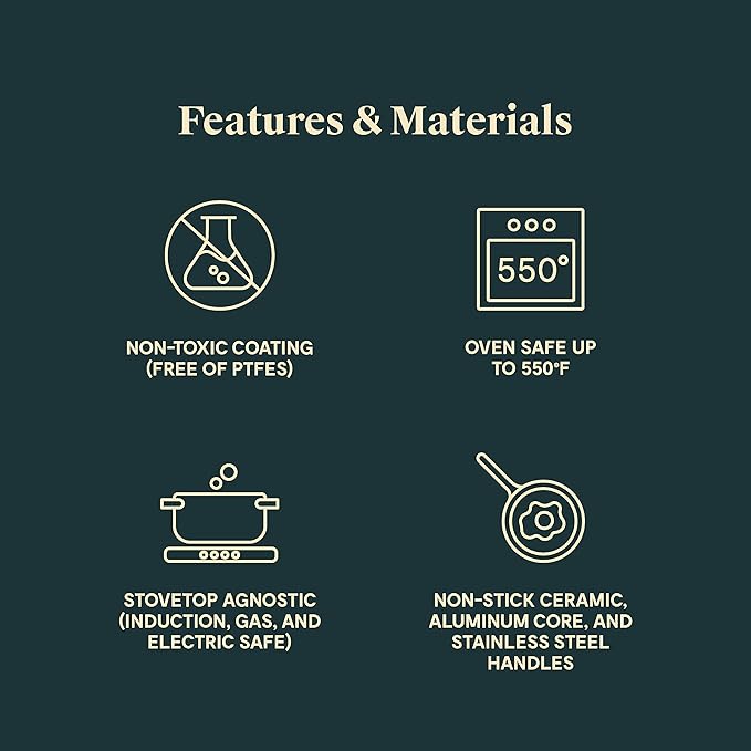 Caraway Mini Cookware Set - Non-Stick Ceramic Fry Pan (1.05 qt, 8") & Sauce Pan (1.75 qt) - Non Toxic, PTFE & PFOA Free - Oven Safe & Stovetop Agnostic (Gas, Electric & Induction) - Cream