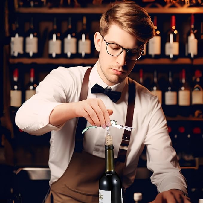 HYZ 2-Pack Wine Opener Waiter Corkscrew, Professional Wine Key for Servers, Bartender with Foil Cutter, Manual Wine Bottle Opener Double Hinged (Army Green)