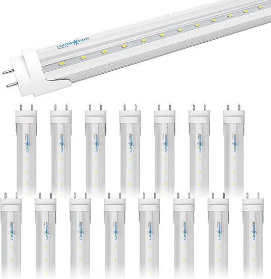T8 LED Tube Light Bulbs 4 Foot 20W 40W Equivalent 6000K Cool White 2000LM, T8 T10 T12 Fluorescent Replacement, Dual-end Powered Ballast Bypass, Clear Cover ETL Listed for Shop 16-Pack
