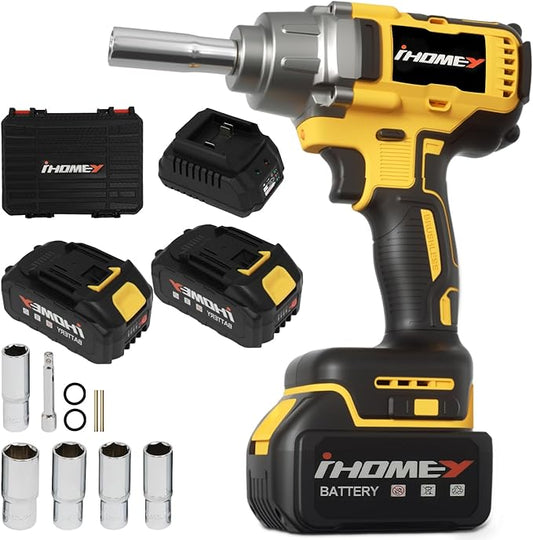 816.67Ft-lbs(1100N.m) Cordless Impact Wrench, 1/2 inch Power Torque Wrench, 2-Mode Speed,Electric Impact Gun with 2 Batteries, Charger and 5 Sockets