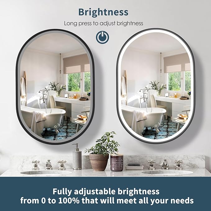 Movo 21x 31 Inch Led Oval Medicine Cabinet, Anti-Fog Bathroom Medicine Cabinet with Light, 3 Color Wall Mounted Storage Cabinet Mirror, Smart Touch Switch