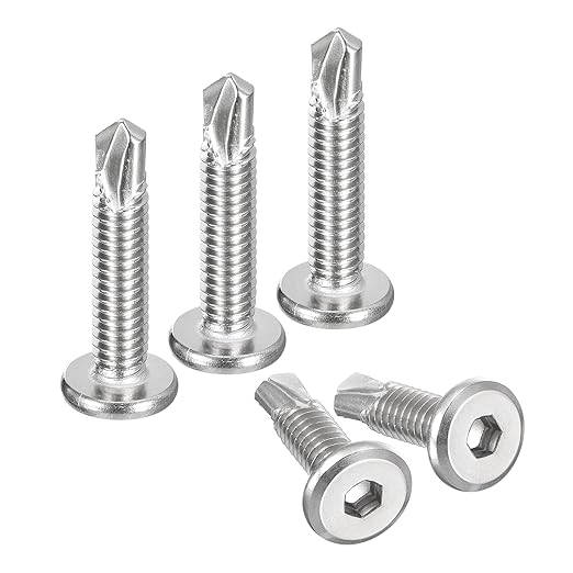 uxcell Hex Socket Self Tapping Screws, 1/4 x 1-1/4" 410 Stainless Steel Sheet Metal Flat Head Drilling Screw 50pcs, Silver