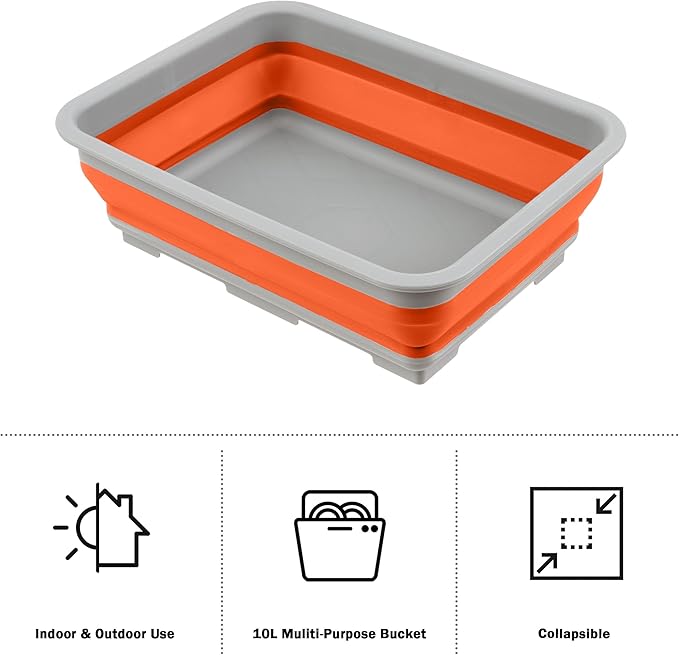 Collapsible Ice Bucket - 7.27-Liter Portable Outdoor Multi-Use Basin, Dish Tub, and Storage Basket for Camping and Tailgating by Wakeman (Orange)