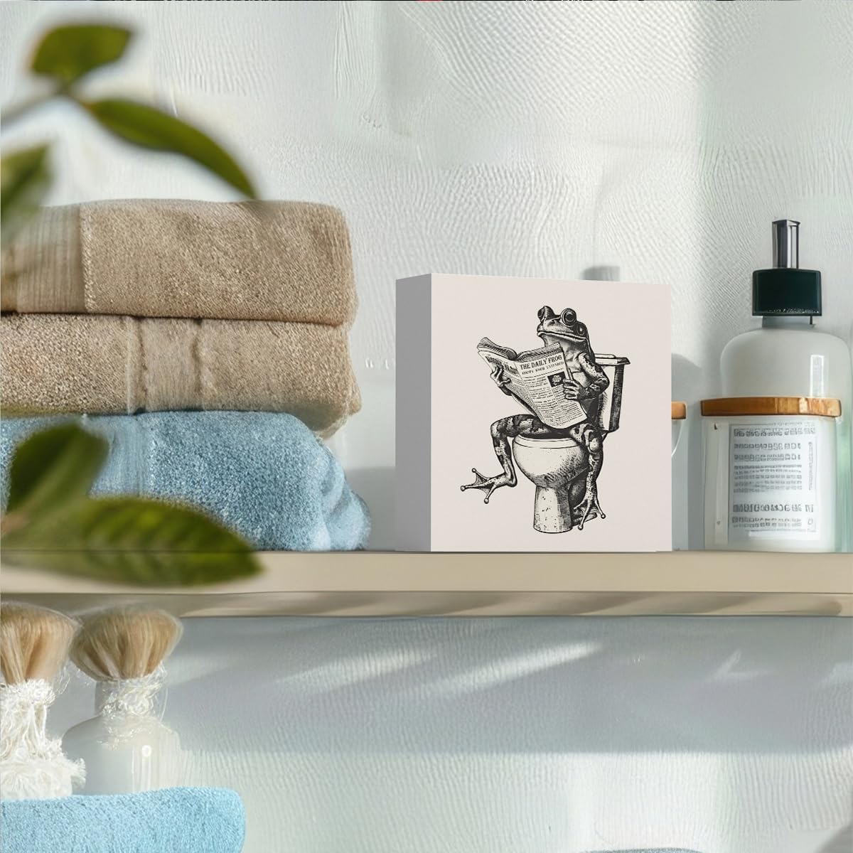 Funny Bathroom Decor, Funny Bathroom Wall Art, Black and White Bathroom Decor, Cute Bathroom Decor, Bathroom Decor for Shelves, Wooden Box Decor Sign for Home Farmhouse Office Living Room Table Shelf