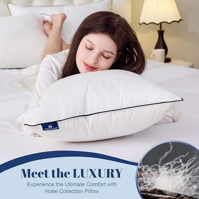 Goose Down Pillows Queen Size Set of 2, Luxury Hotel Collection Bed Pillow 2 Pack, Airyfil™ Powered Fillings & Feather Pillow，Soft Fluffy for Side, Back, Stomach Sleepers 20"x30"
