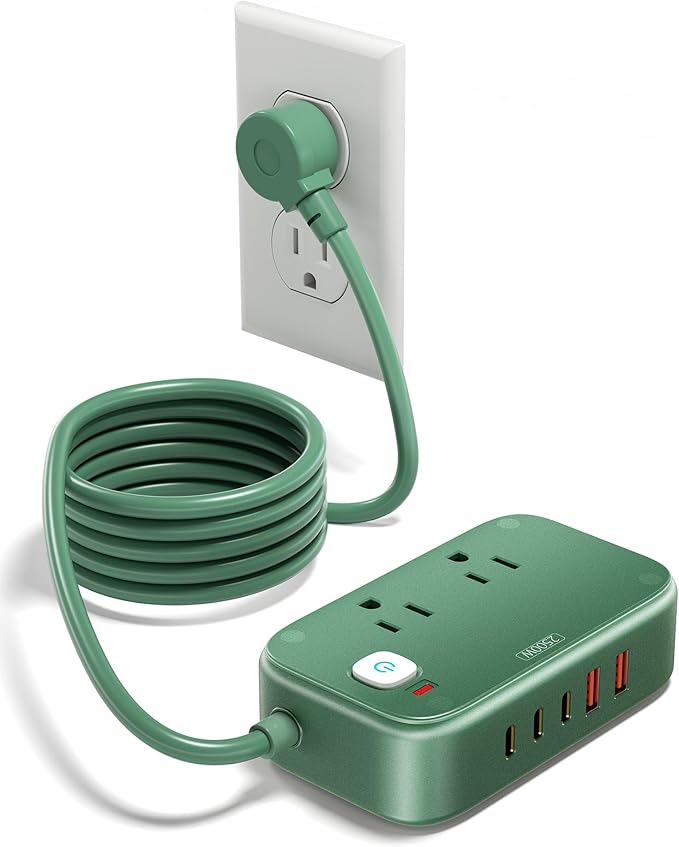 Power Strip with USB C - 40W Charging Station with 2 Outlets 3 USB C & 2 USB A - Charger for Multiple Devices, 5Ft Flat Plug Extension Cord for Travel Cruise Ship Office Dorm (Green)
