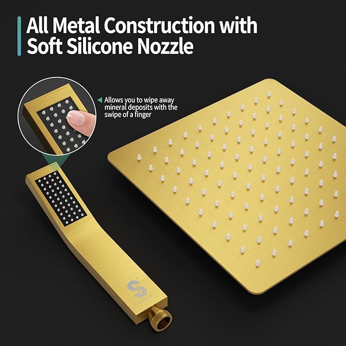SR SUN RISE Shower System - Shower Faucet Set with 8 Inch Rain Shower Head and Handheld Shower - High Pressure Rain Shower System - All Metal Shower Faucet Trim Repair Kits - Brushed Gold