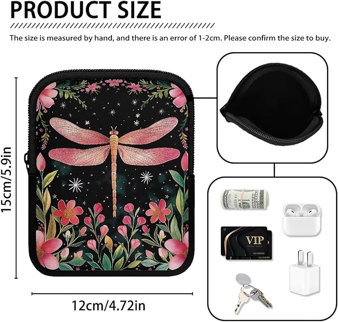 Dragonfly Flower Stanley Cup Pouch with Adjustable Strap Water Bottle Storage Bag 20oz-40oz IceFlow Tumbler Pouch for Stanley Accessories