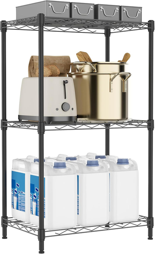 3 Tiers Shelf Metal Storage Shelves Wire Rack Closet Organizers with Wheel for Garage Kitchen Bathroom Laundry Black 11.8" D x 17.7" W x 28.8" H