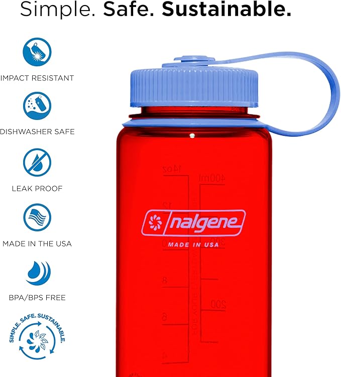 Nalgene Water Bottle - Lightweight Sustain Tritan BPA-Free Shatterproof Bottle for Backpacking, Hiking, Gym, 32 OZ, Wide Mouth, Laker