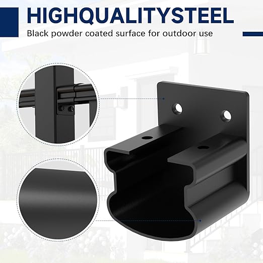2 Pack Aluminum Fixed Railing Bracket, Deck Railing Bracket Connector, Black Textured Powder-Coat Finish Railing System for Outdoor Decks, Porches & Balconies