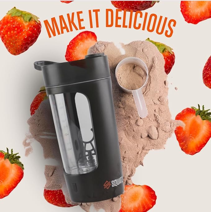 SQUATZ 22 Oz Electric Shaker Bottle - Rechargeable Automatic Protein Shake Blender Flask, Leak-proof & Easy to Clean, Smooth Drink in 15 Seconds, Ideal for Gym Shakes, Coffee, Milkshakes (Black)
