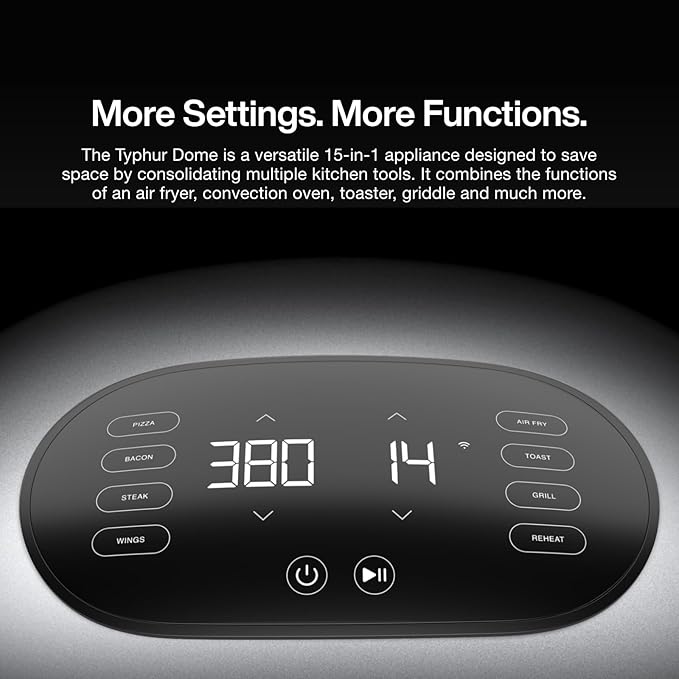 Typhur Dome 2 Air Fryer, Extra Large Airfryer with Superior Airflow, Self-cleaning Smart Digital Fryer with PFAS free Basket for Quick Easy Meals, Fits a 12" Pizza or 4-Slice Toast