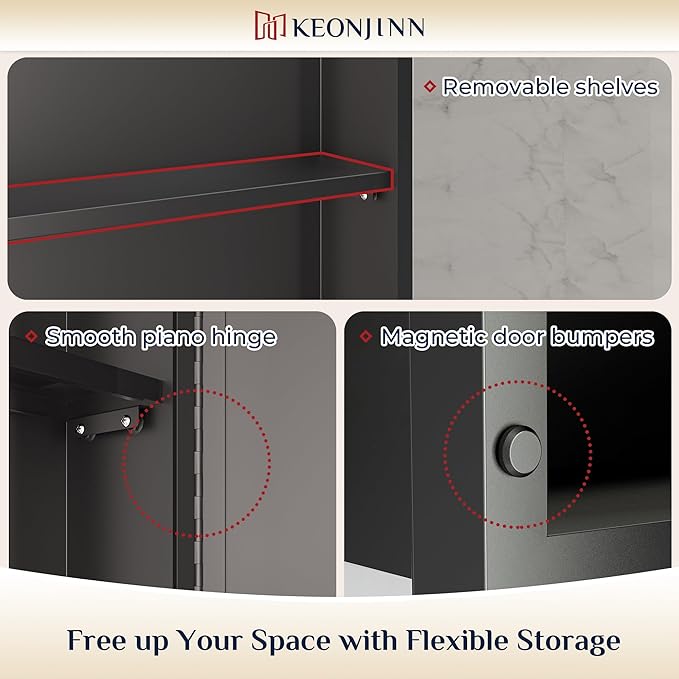 Keonjinn 17" x 25" Gold Medicine Cabinets for Bathroom with Mirror, Recessed or Surface Wall-Mounted Aluminum Alloy Framed Beveled Mirror, Single Door Metal Bathroom Vanity Mirror with Storage Cabinet