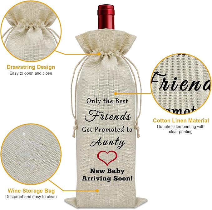 Friends to Aunts Gifts Wine Bag Best Friend Promoted to Aunt Gifts Pregnancy Reveal Gifts for Friends Wine Bottle Decoration Bag Thank You Gifts for Aunty Wine Accessories Gifts for Wine Lovers