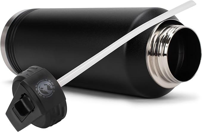 Elanze Designs Dog Dad Pawprint Black 32 ounce Stainless Steel Water Bottle With Straw