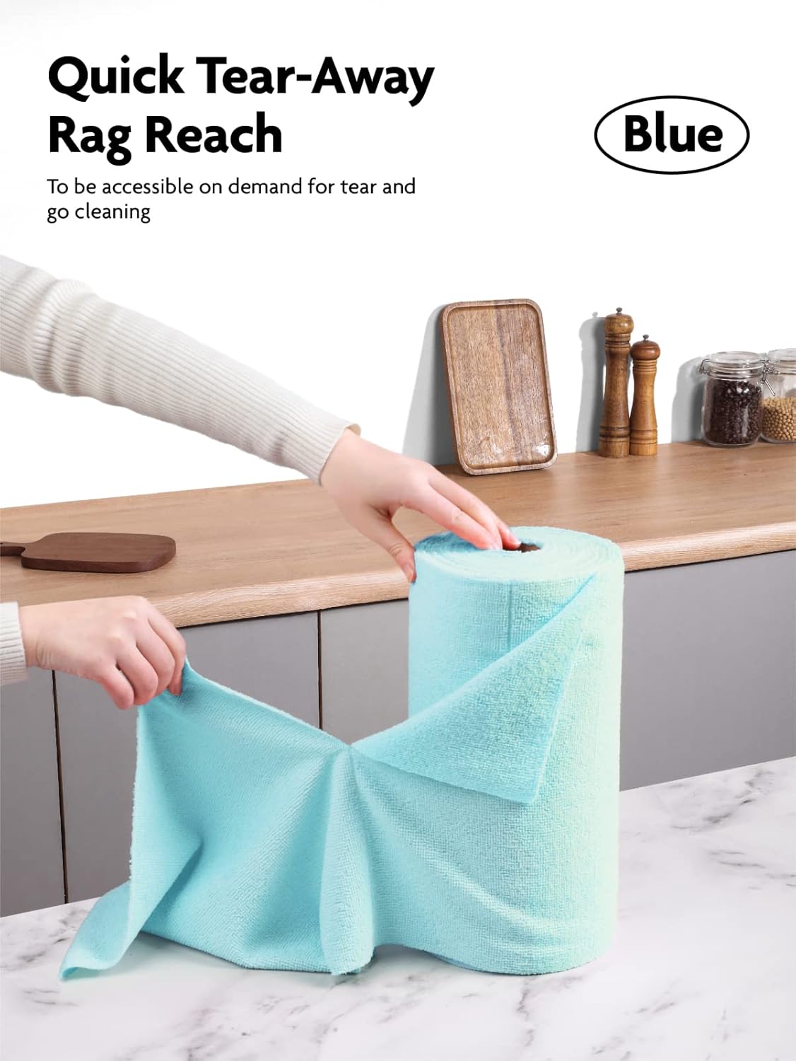 Fantasticlean Microfiber Cleaning Cloth Roll -75 Pack, Tear Away Microfiber Towels, 12" x 12", Reusable, Washable, Scratch Free, Ultra Absorbent Dish Rags for Car, Home, Garage or Shop (Blue)