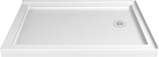 DreamLine SlimLine 32 in. D x 48 in. W x 2 3/4 in. H Right Drain Double Threshold Shower Base in White