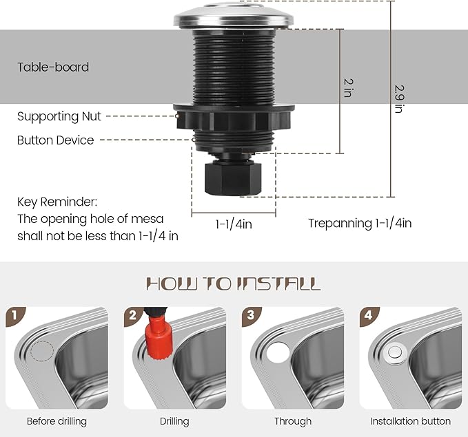 Garbage Disposal Air Switch Kit Sink Top Waste Disposal Stainless Steel Polished On/Off Air Button Food and Waste Disposals Part by Etoolcity, UL Listed