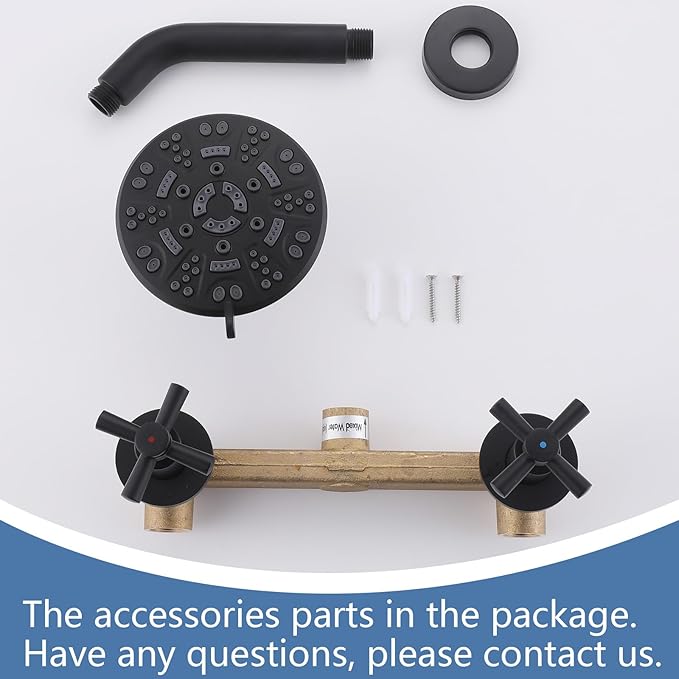 2 Handle Shower Faucet,Wall Mounted Two Handles Shower Faucet Set with 8 Modes Rainfall Shower Head,2 Knobs Single Function Shower Trim Kit with Rough-in Valve,Matte Black