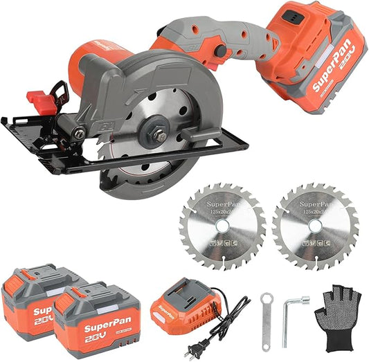 20V 6.0Ah Cordless Mini Circular Saw, 6700RPM, 4-1/2" Blade, 2 Batteries Included,2 Blades, Max Cutting Depth 1-11/16"(90°),1-3/16"(45°), Ideal for Wood/Metal/Plastic/Ceramic Tiles