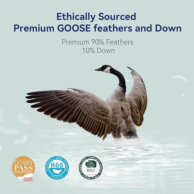 Goose Feather Down Pillows King Size Set of 2 - Luxury Soft Feather Down Pillow for Sleeping - Hotel Quality Bed Pillows - Wrapped in Polyester (Solid White, 20x36 Inches)