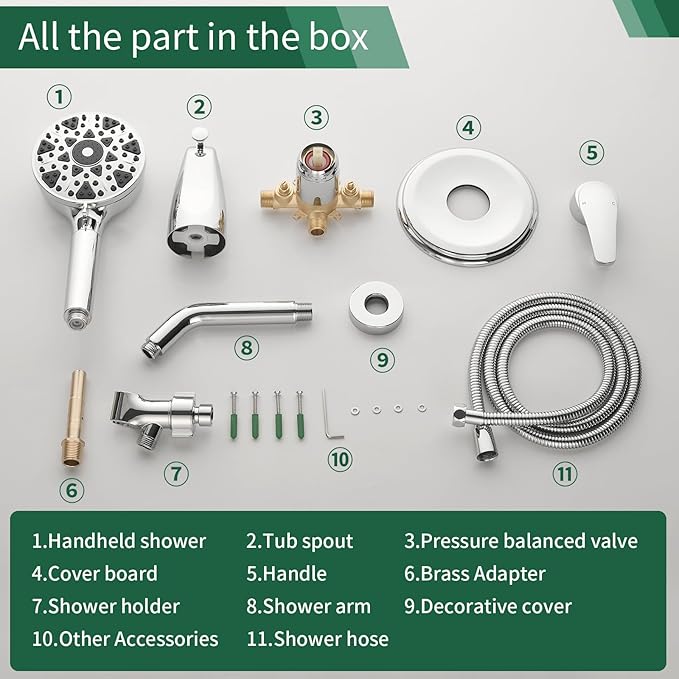 Chrome Polished Shower Faucet Set with Tub Spout, Handheld Shower Head and Trim Kit