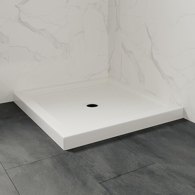 OVE Decors 36-in W x 36-in D Shower Base Pan Square, Center Drain, White Acrylic, Reversible Design