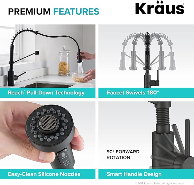 Kraus KPF-1610MBSB-KAG-1SFSB Bolden Single Handle 18-Inch Commercial Kitchen Faucet with Air Gap, Matte Black/Black Stainless Steel