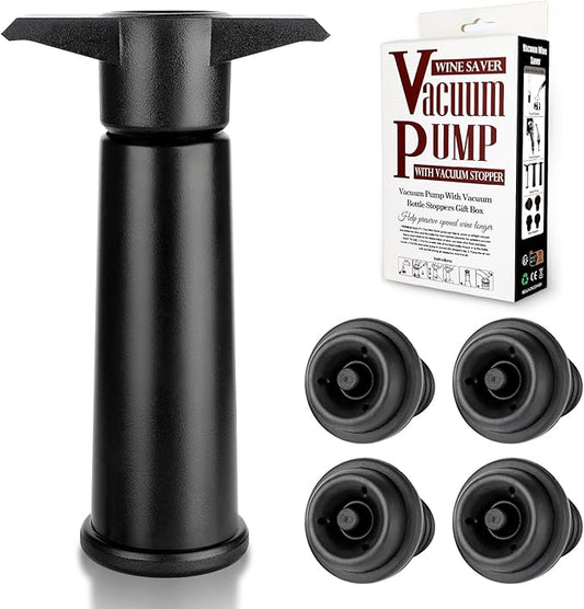 Wine Saver Pump with 4 Vacuum Stoppers, Wine Preserver for Wine Bottles, Reusable Bottle Sealer Keeps Wine Fresh