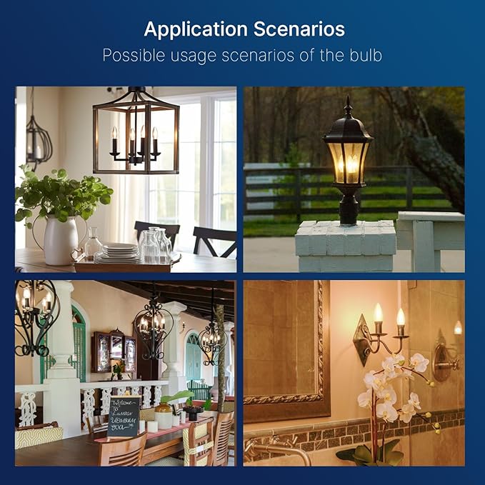 FLSNT 100W Equivalent LED Candelabra Bulbs, 800LM Dimmable LED Chandelier Light Bulbs, 2700K Soft White, E26 Base, 6 Pack UL Listed.