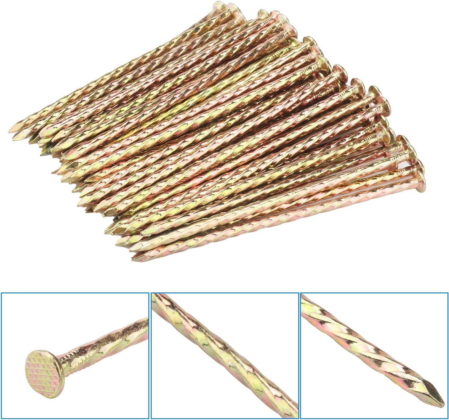 100 PCS 6 Inch Spiral Metal Galvanized Landscape Spikes, Galvanized Non-Rust Metal Garden Stakes, Garden Nails for Artificial Turf, Weed Barrier, Tent, Carpentry and More, by GENHAKON.