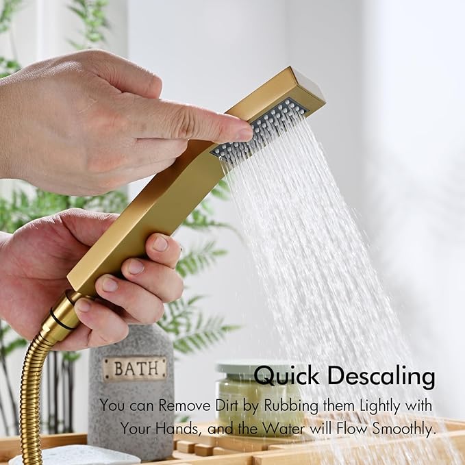 BAGNOLUX Solid Brass Floor Mount Bathtub Faucet Free Standing Tub Faucet Freestanding Tub Filler Black Gold High Flow Rate Swivel Spout with Hand Shower, ‎YGSLT-FANG-Black+Gold