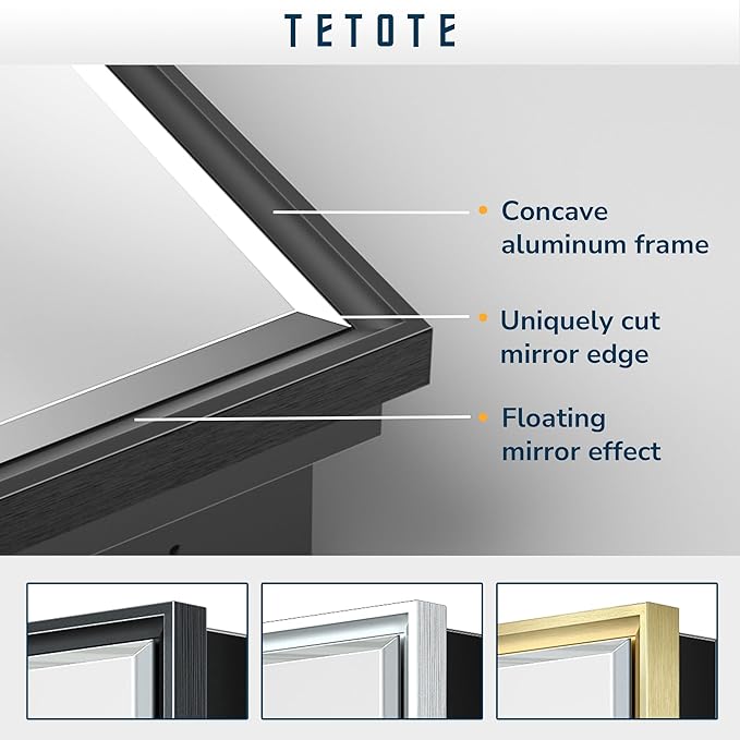 TETOTE 48x30 Inch Medicine Cabinet with Mirror Black Framed Bathroom Aluminum Framed Surface Recessed Wall-Mounted Medicine Cabinets Beveled Mirror with Storage 3 Door Modern Farmhouse