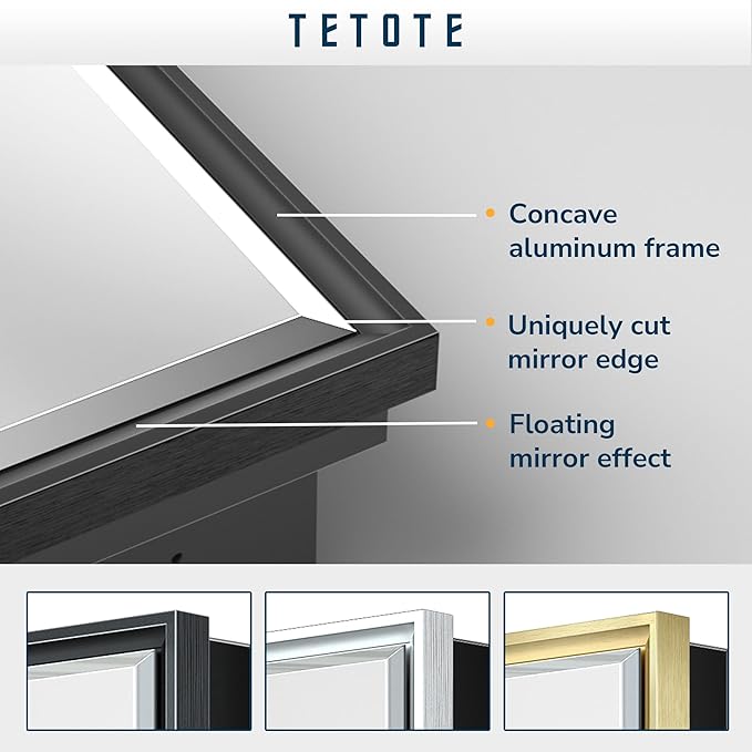 TETOTE 60x30 Inch Black Medicine Cabinet Mirror for Bathroom Aluminum Framed Surface or Recessed Wall-Mounted Medicine Cabinets Beveled Mirror with Storage 3 Door Modern Farmhouse