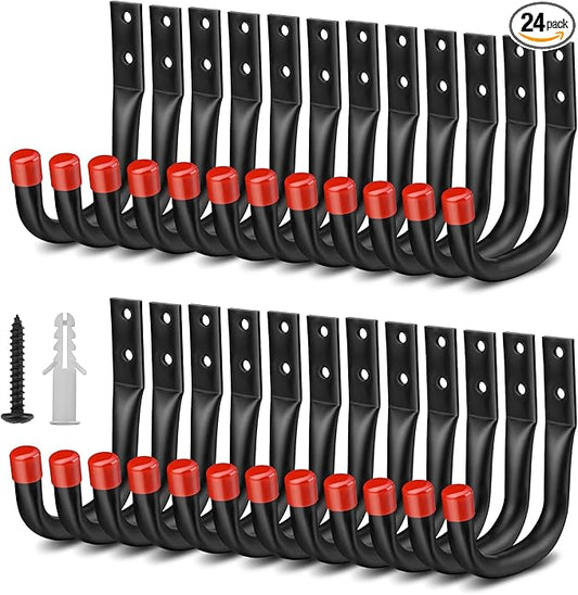 Nacial 24 Pack Garage Hooks Heavy Duty, 3.5" Garage Wall Hook with EVA Pads, 100LBS Capacity Hooks for Hanging Bikes, Kayak Folding Chairs and Hanging Ladders