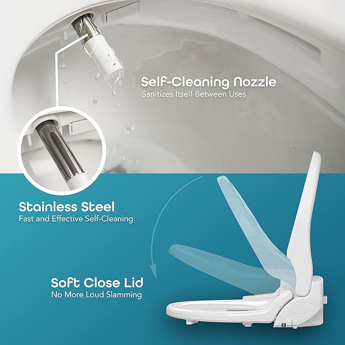 BidetMate 1000 Series Smart Toilet Seat with Heated Water, Wireless Remote, and Warm Air Dryer - Adjustable and Self-Cleaning electric bidet seat - Multiple Wash Settings - Elongated
