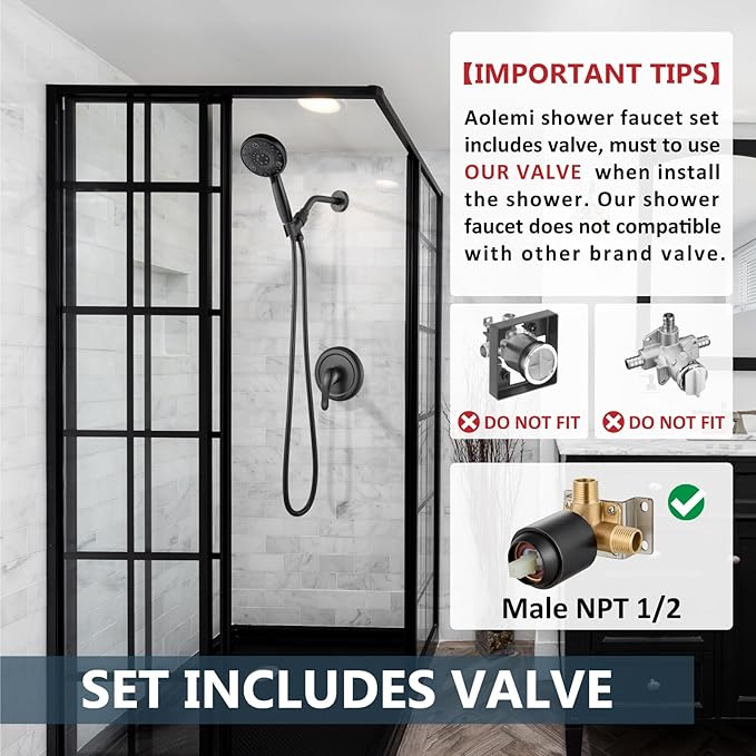 Aolemi Shower Faucet Set Rain Shower Head System Shower Trim Kit Pressure Rough-in Valve Included ABS 8 Setting Single Handheld Spray Oil Rubbed Bronze