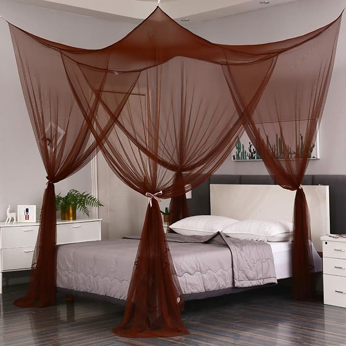 Mengersi Elegant Canopy Bed Curtains for Full Queen King Size Bed,Bed Canopy Mosquito Net Suitable for Indoor Outdoor Net (87x79x98“(Suggested for Full to King), Coffee)
