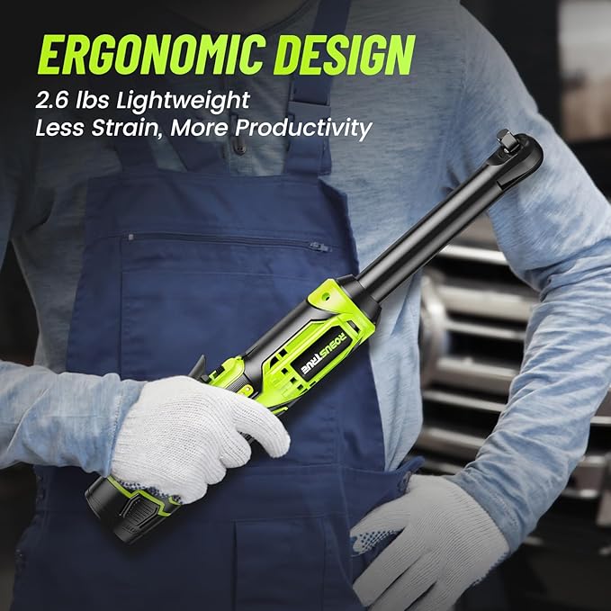 3/8" Cordless Ratchet Wrench, 6-inch Extended Ratchet Wrench, 40Ft-lbs 400RPM Cordless Ratchet, 2 Batteries Power Electric Ratchet Driver with Variable Speed, 7 Sockets, LED Light