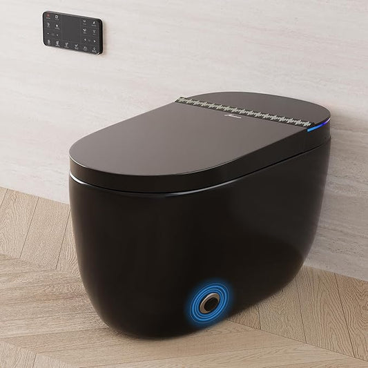Smart Toilet with Built-in Tank and Air Boost Pump, Powerful Flush, Auto Open/Close Lid, ADA Height Heat Seat, Tankless Toilet with Instant Warm Water Cleaning Foam Dispenser (Black)