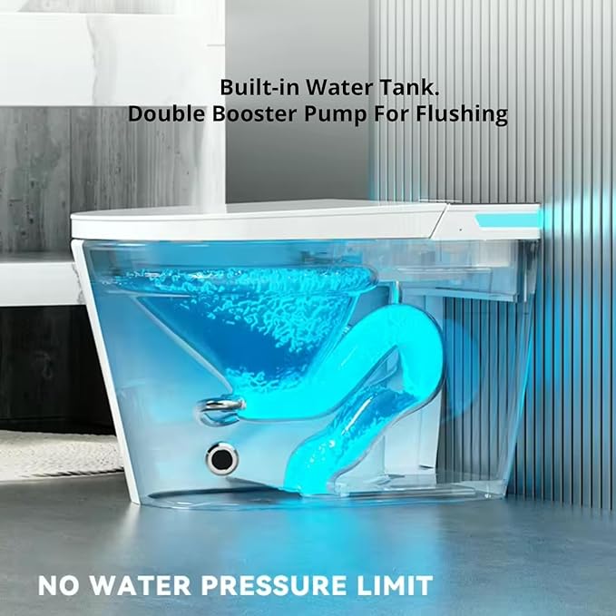 Electric Bidet Smart Toilet, Auto Open/Close Lid & Seat with Radar and Foot Sensor, Water Tank Built In, Auto Flushing, 8 Modes Water Wash,Warm Air Dryer. 20-year warranty. (TD-71EV)