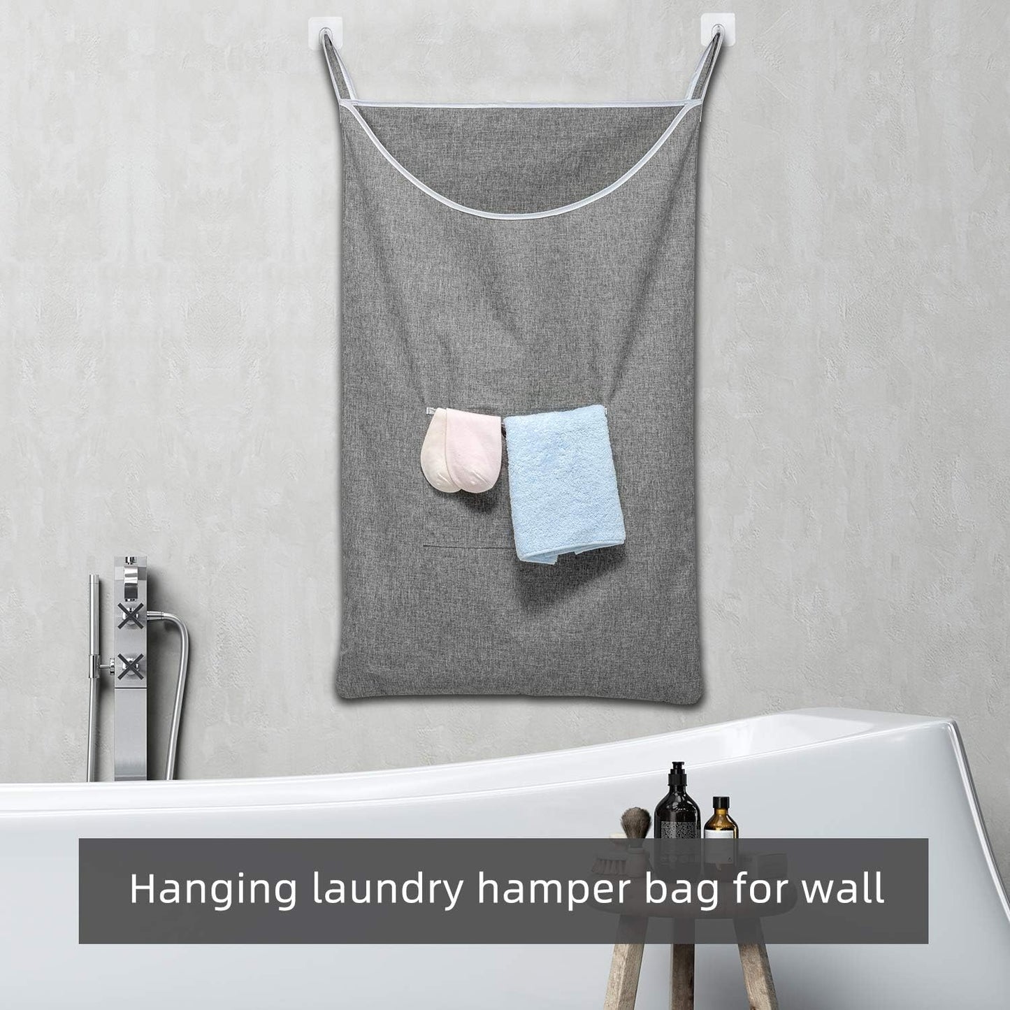 X-Large Door Hanging Hamper Bag,2 Pack Large Capacity Hanging Laundry Hamper Basket with Wide Opening Dirty Clothes Laundry Hamper Storage Bag Size 35X22inch(Grey-2Pack)