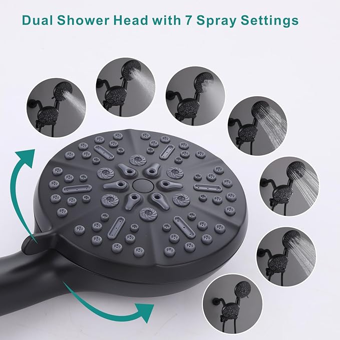 3 Handle Shower Faucet Set, Bathtub Shower Faucet Combo with Tub Spout, Modern Shower System Complete Matte Black