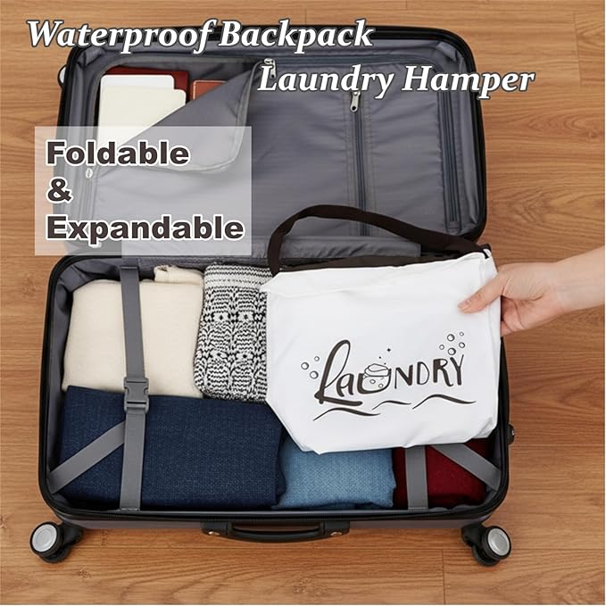 Backpack Laundry Bag, 125L Extra Large Travel Laundry Backpack, Waterproof Oxford Fabric Hamper Bag with Shoulder Straps, Extendable Dirty Clothes Bags for College Laundromat Apartment, Khaki