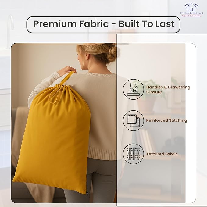 LFH Home Cotton Canvas Large Laundry Bag with Handle, Heavy Duty Drawstring Closure Washable Laundry Bags, School Travel, Home, Hotel, College Dorm, Organizer Sack, Toys Clothes 24x36-Yellow