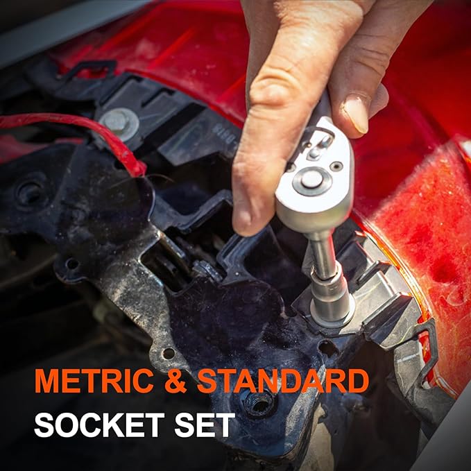 COMOWARE 69pcs Socket Set (1/4'' & 3/8''), Metric & Standard Mechanic Tool Set, Socket Wrench Sets with Extension Bar, 72T Ratchet Wrench, Ratchet Sets for Auto Repairing & Home Use