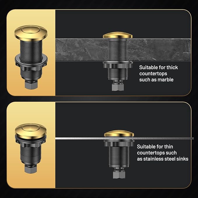 Garbage Disposal Air Switch Kit, Brushed Gold Finish, Compatible with Moen Brushed Gold Faucets, UL Listed Sink Top Button, Universal Countertop Design