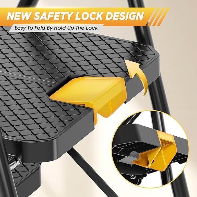 KINGRACK Step Ladder, Sturdy Steel Step Stool with Anti-Slip Wide Pedals, Handrail, Safe-Lock Design, 800lbs Folding Portable Ladder for Multi-Purpose, Home, Kitchen (6-Step with Tool Platform)