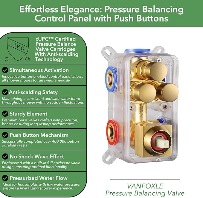 VANFOXLE Shower Faucet Set Brushed Gold Shower System,Shower Faucet with 2 in 1 Handheld,Ceiling Mount 16 Inch Shower Head+6 Inch Shower Head(Rough-in Valve Body and Trim)